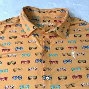 Grunk Dolfer Polo Golf Shirt Mens‎ 3XL Orange Sunglasses AOP Performance
